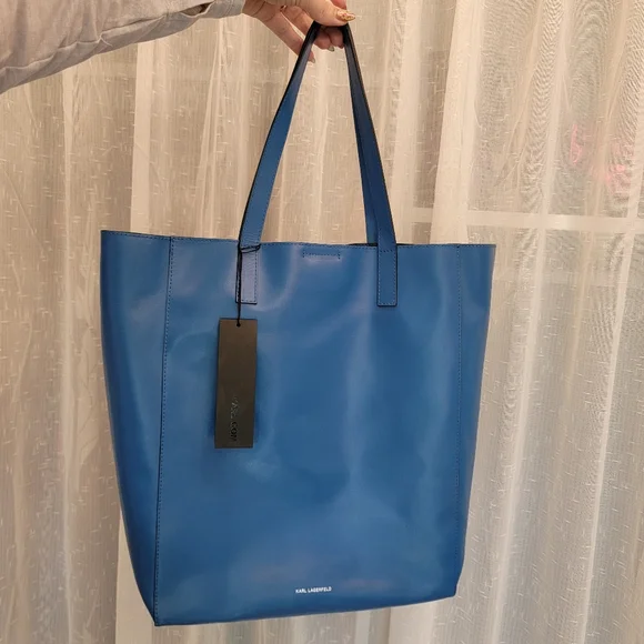Karl Lagerfeld Karl Signature Perforated Leather Shopper Tote Blue NWT